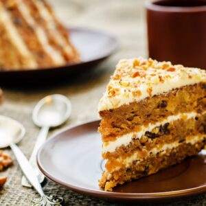 carrot cake with walnuts, prunes and dried apricots